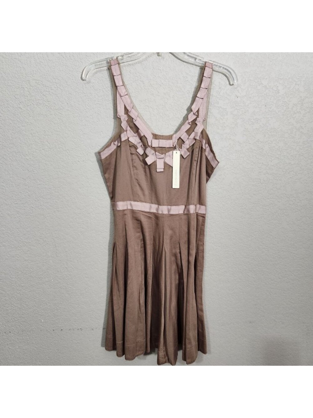 Lauren Conrad Dress Womens Size 8 Pink Ribbon Sleeveless Brown